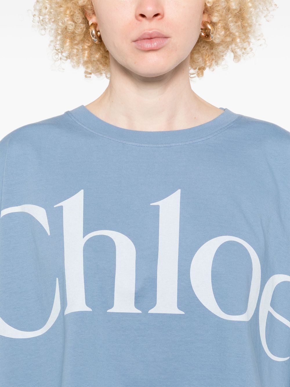 Chloé Chloè Logo Cotton Cropped T-shirt Clear Blue