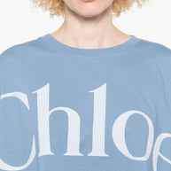 Chloé Chloè Logo Cotton Cropped T-shirt Clear Blue