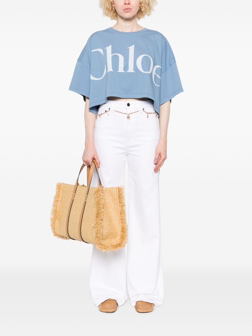 Chloé Chloè Logo Cotton Cropped T-shirt Clear Blue