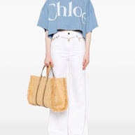 Chloé Chloè Logo Cotton Cropped T-shirt Clear Blue