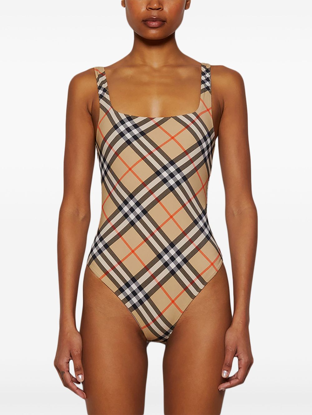 Burberry Check One-piece Swimsuit - Beige