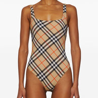 Burberry Check One-piece Swimsuit - Beige