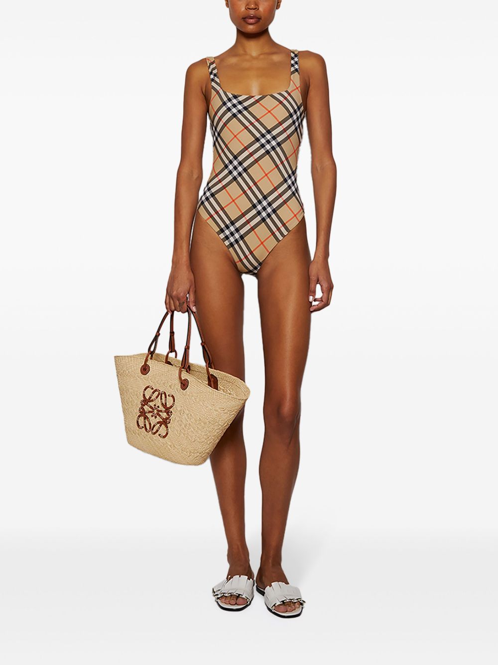 Burberry Check One-piece Swimsuit - Beige
