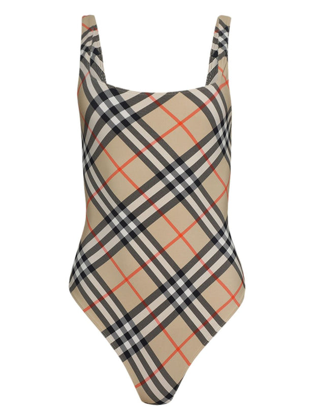 Burberry Check One-piece Swimsuit - Beige