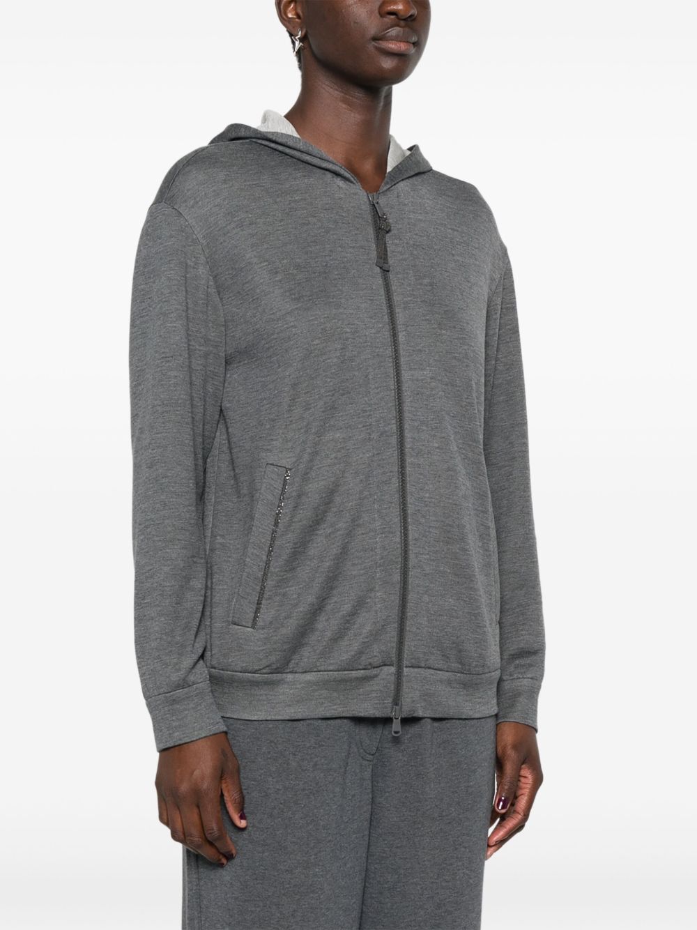 Brunello Cucinelli Cotton And Silk Blend Hoodie - Grey