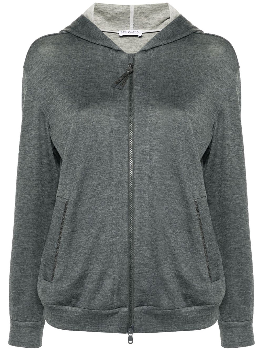 Brunello Cucinelli Cotton And Silk Blend Hoodie - Grey
