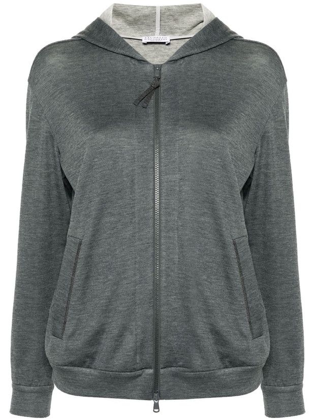 Brunello Cucinelli Cotton And Silk Blend Hoodie - Grey