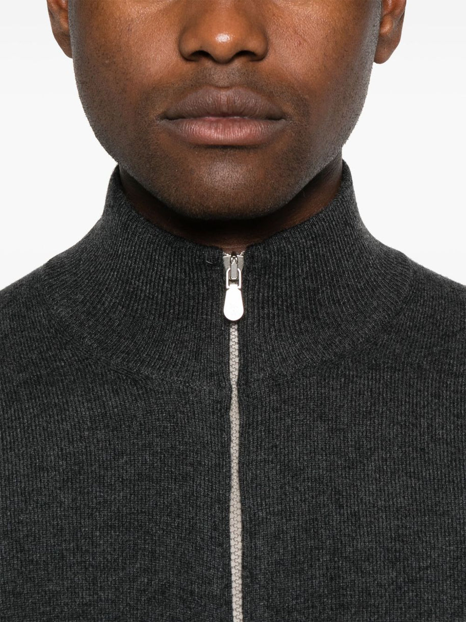 Brunello Cucinelli Cashmere Zipped Cardigan - Grey
