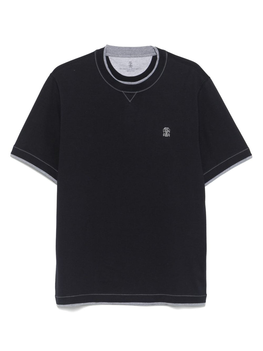 Brunello Cucinelli Logo Cotton T-shirt - Blue