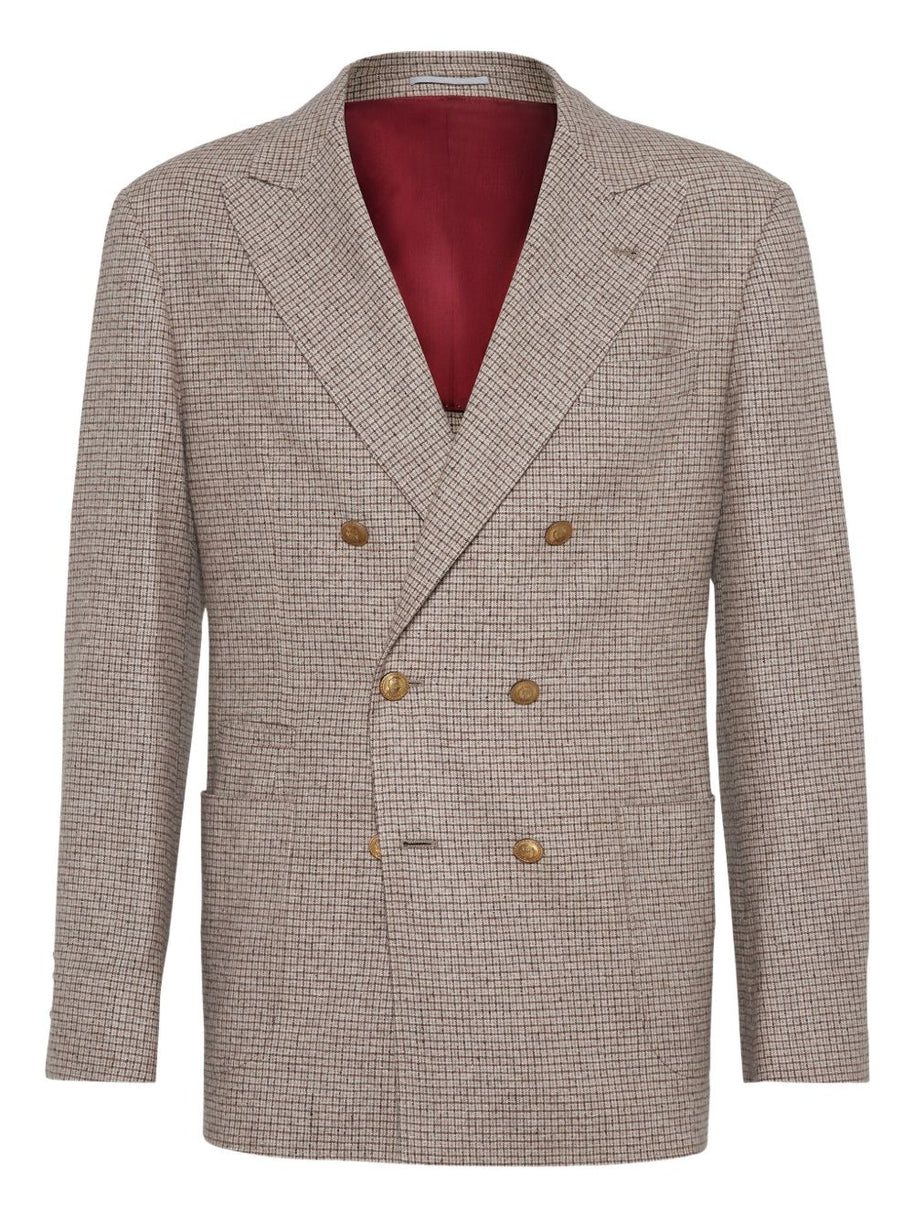 Brunello Cucinelli Wool And Silk Double-breasted Jacket - Beige