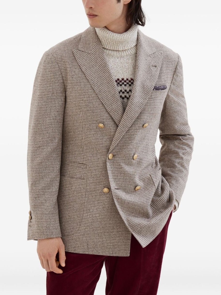 Brunello Cucinelli Wool And Silk Double-breasted Jacket - Beige