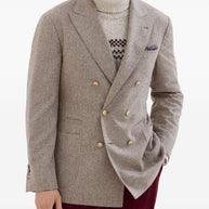 Brunello Cucinelli Wool And Silk Double-breasted Jacket - Beige