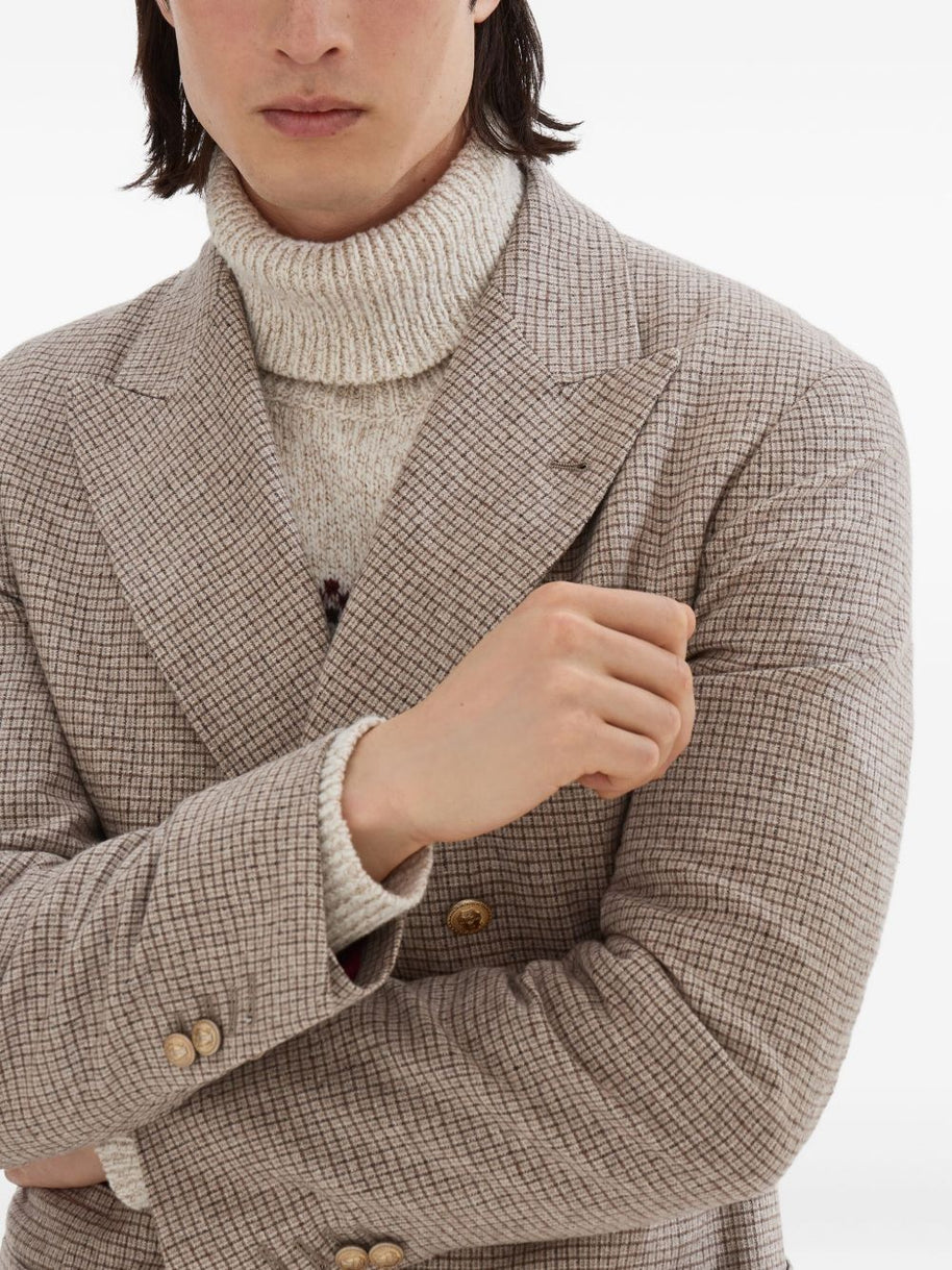 Brunello Cucinelli Wool And Silk Double-breasted Jacket - Beige