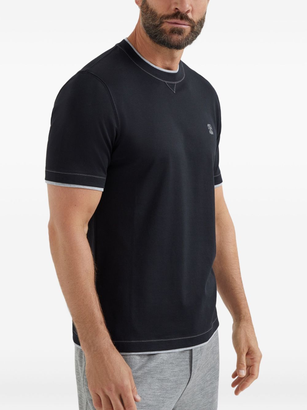 Brunello Cucinelli Logo Cotton T-shirt - Blue