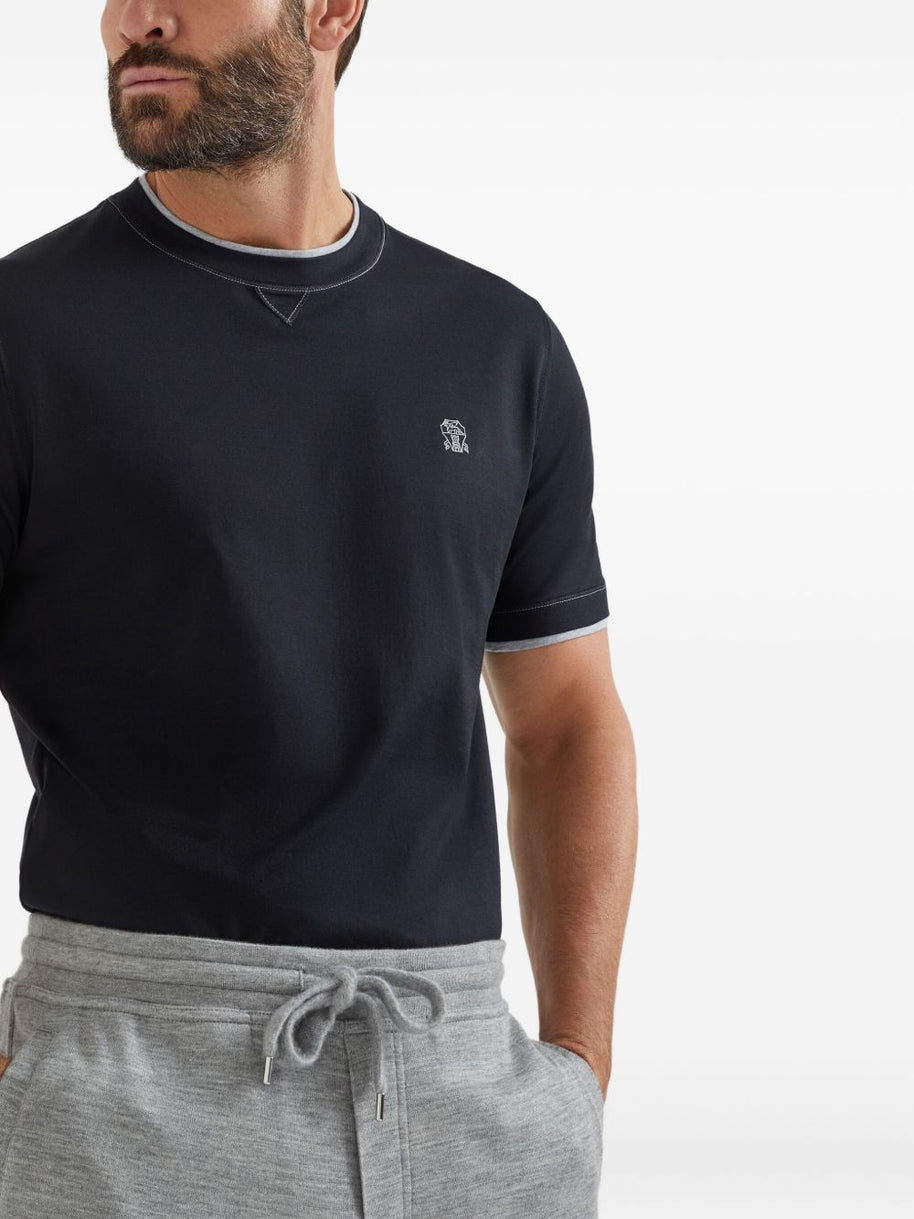 Brunello Cucinelli Logo Cotton T-shirt - Blue