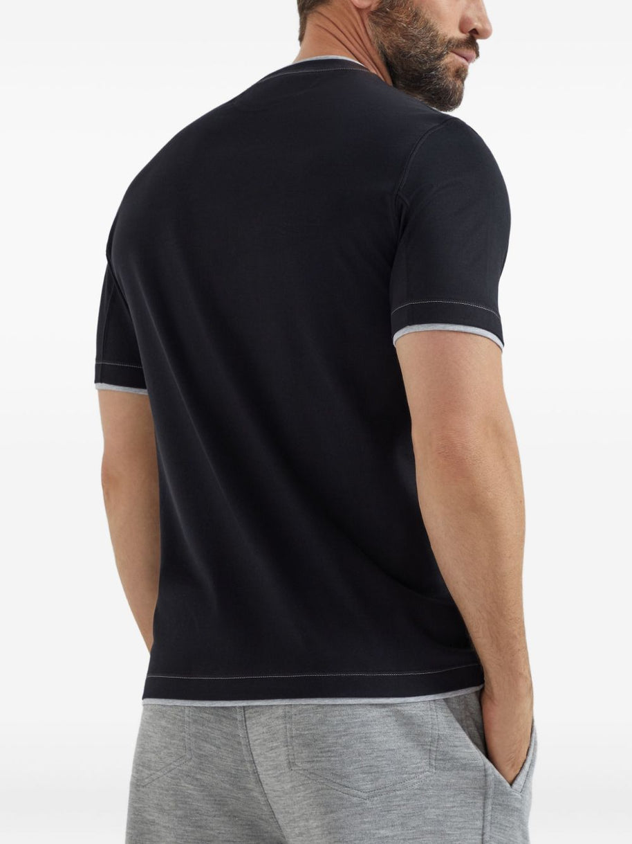 Brunello Cucinelli Logo Cotton T-shirt - Blue