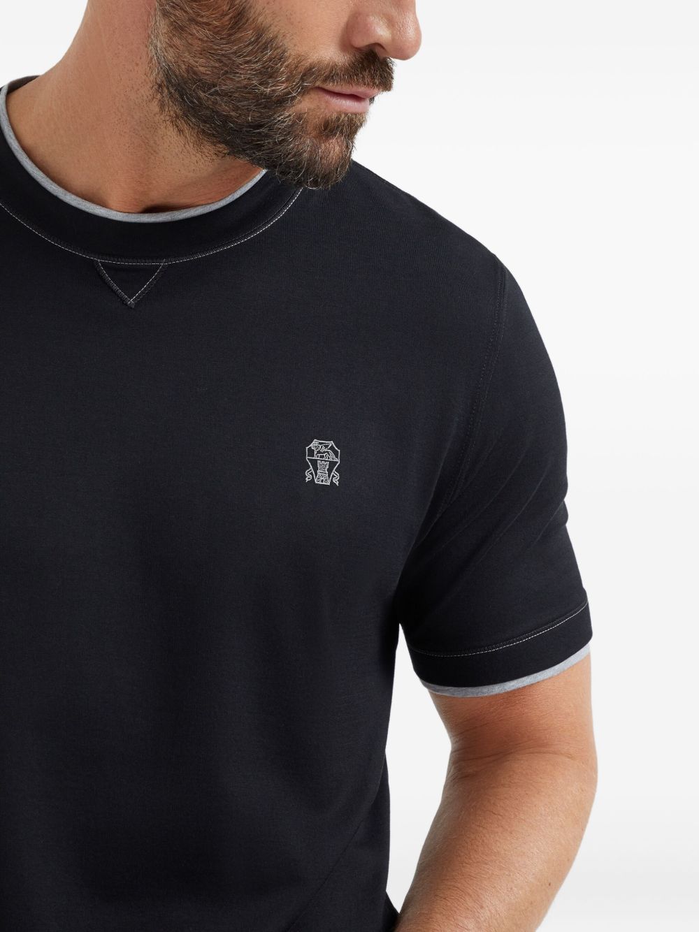 Brunello Cucinelli Logo Cotton T-shirt - Blue