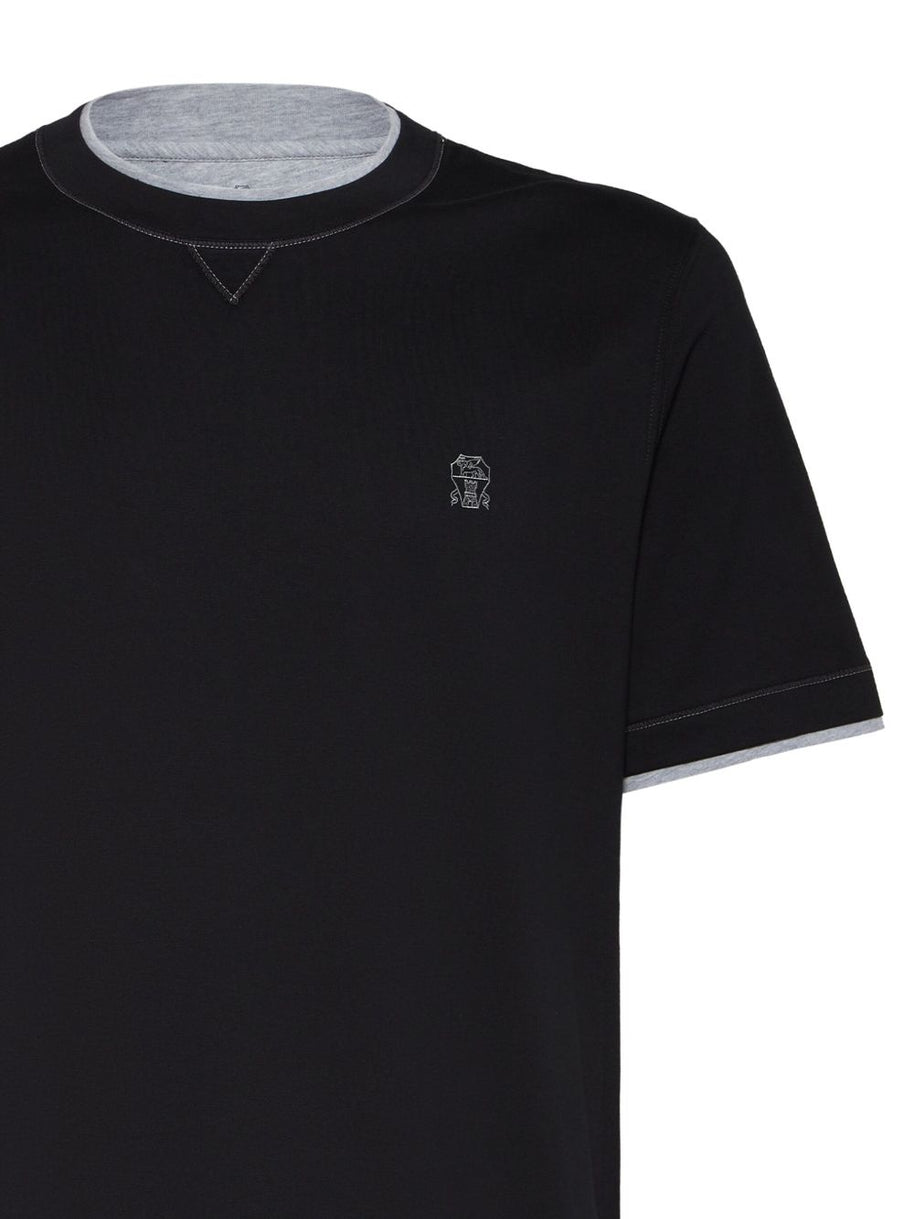 Brunello Cucinelli Logo Cotton T-shirt - Blue