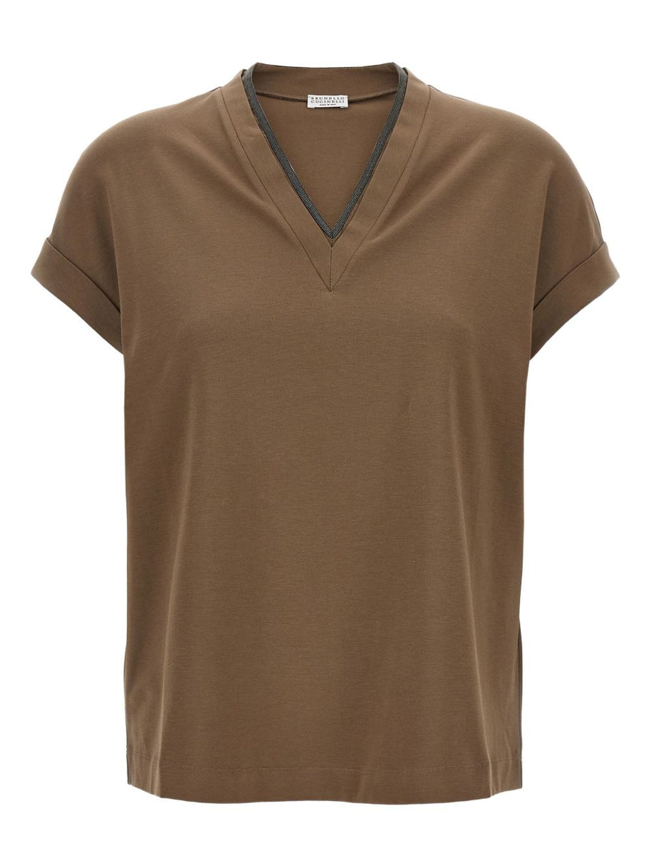 Brunello Cucinelli Cotton V-necked T-shirt - Brown
