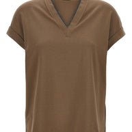 Brunello Cucinelli Cotton V-necked T-shirt - Brown