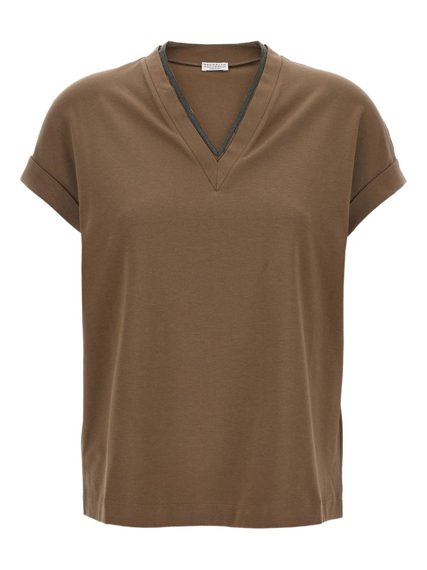 Brunello Cucinelli Cotton V-necked T-shirt - Brown