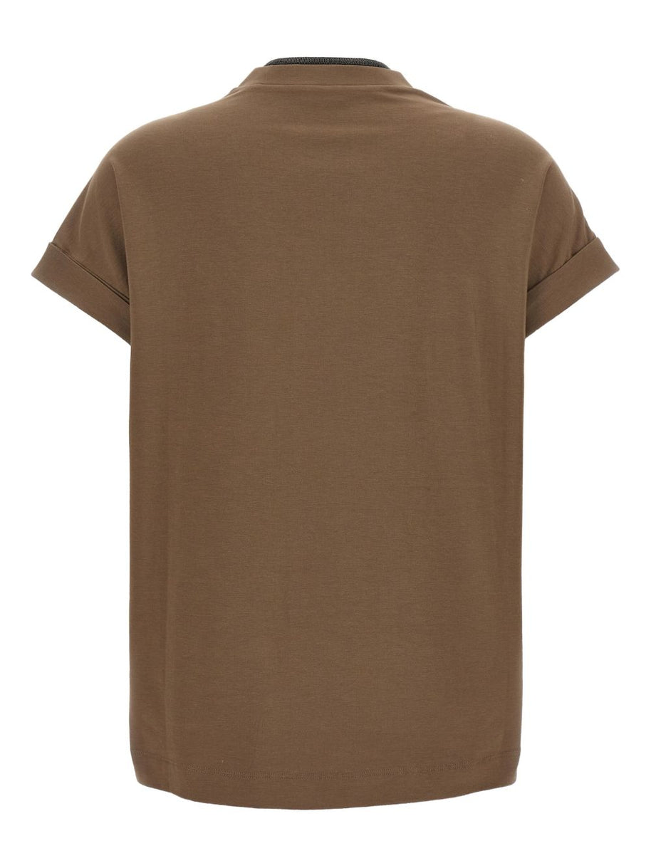 Brunello Cucinelli Cotton V-necked T-shirt - Brown