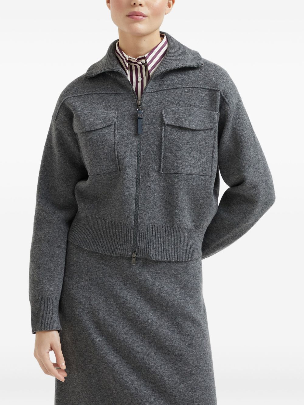 Brunello Cucinelli Cashmere Zipped Cardigan Grey