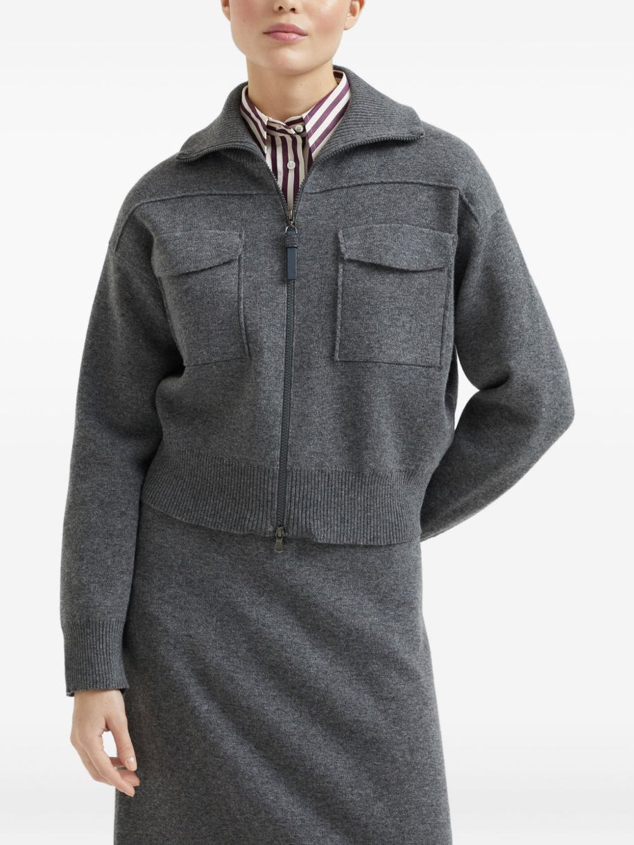Brunello Cucinelli Cashmere Zipped Cardigan Grey