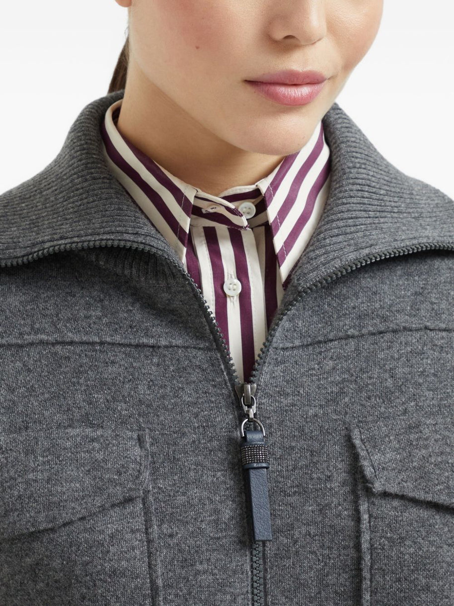 Brunello Cucinelli Cashmere Zipped Cardigan Grey