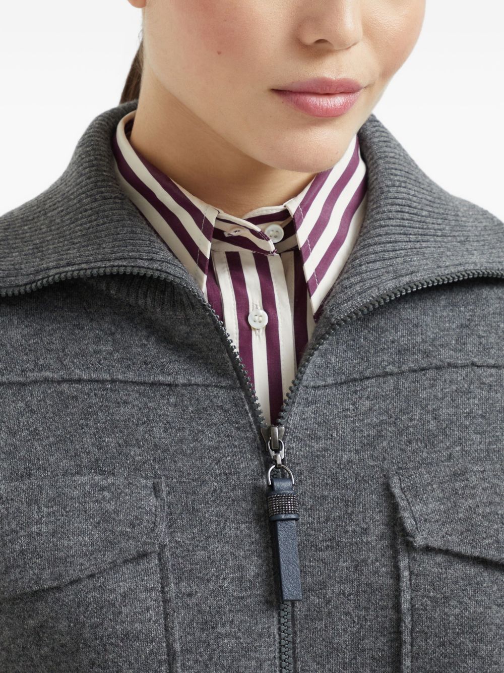 Brunello Cucinelli Cashmere Zipped Cardigan - Grey