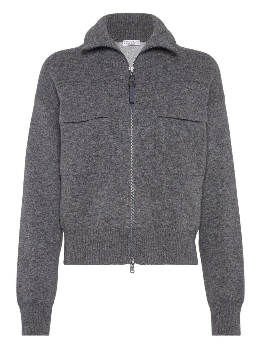 Brunello Cucinelli Cashmere Zipped Cardigan Grey