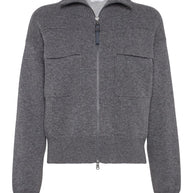 Brunello Cucinelli Cashmere Zipped Cardigan Grey