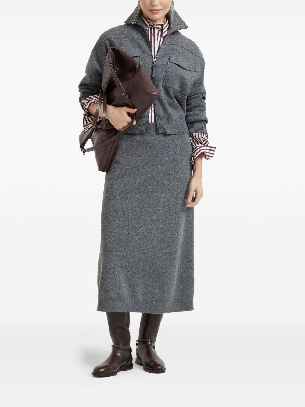 Brunello Cucinelli Cashmere Midi Skirt - Grey