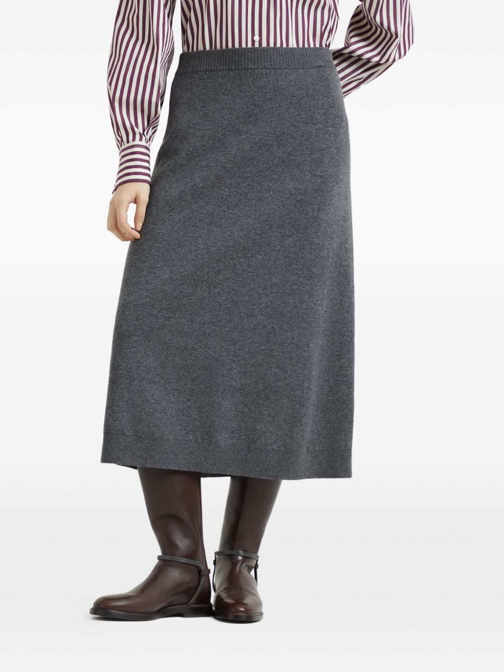 Brunello Cucinelli Cashmere Midi Skirt - Grey