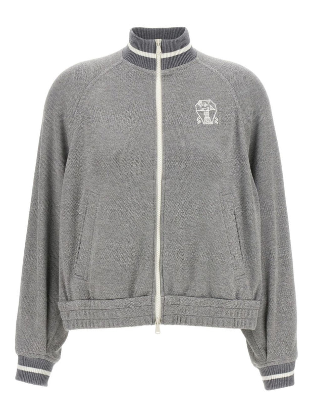 Brunello Cucinelli Logo Zipped Sweatshirt -Grey