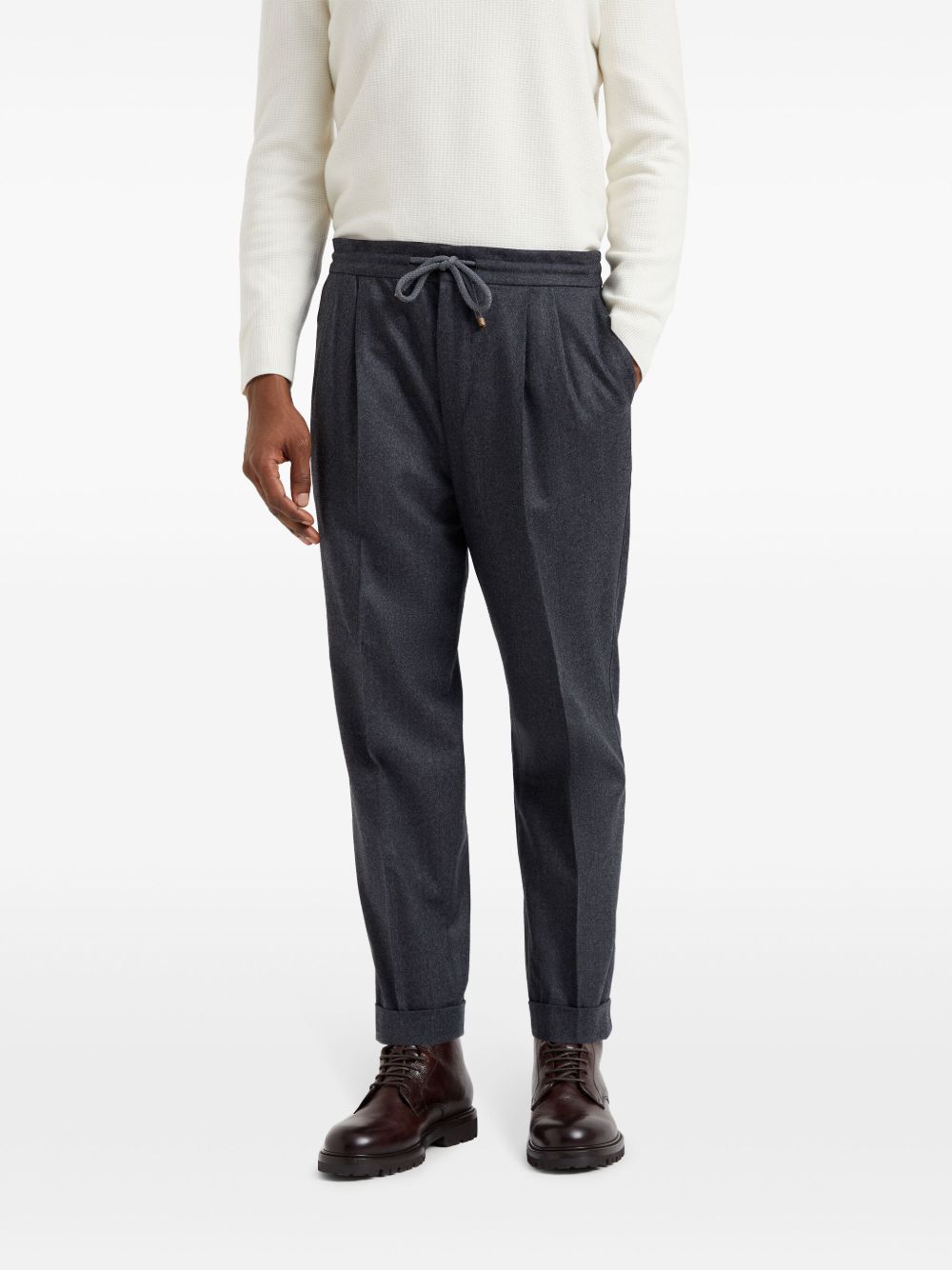 Brunello Cucinelli Drawstring-waistband Wool Tapered Trousers