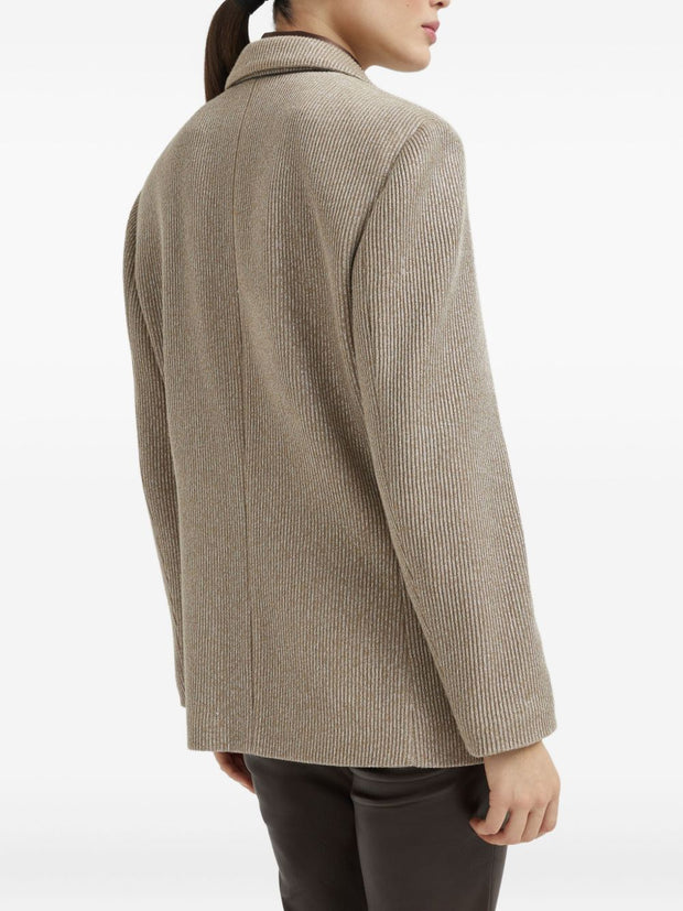 Brunello Cucinelli Sparkling Cotton And Viscose English Rib Knit Blazer With Monili