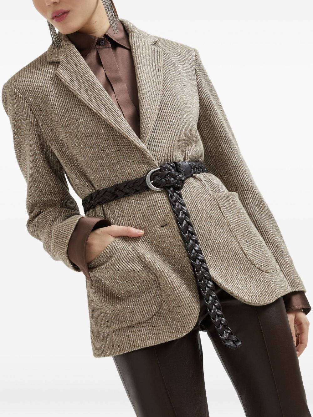 Brunello Cucinelli Sparkling Cotton And Viscose English Rib Knit Blazer With Monili