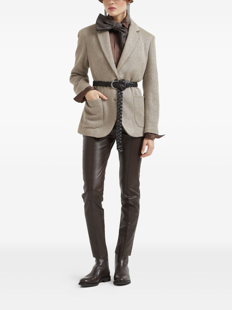 Brunello Cucinelli Sparkling Cotton And Viscose English Rib Knit Blazer With Monili