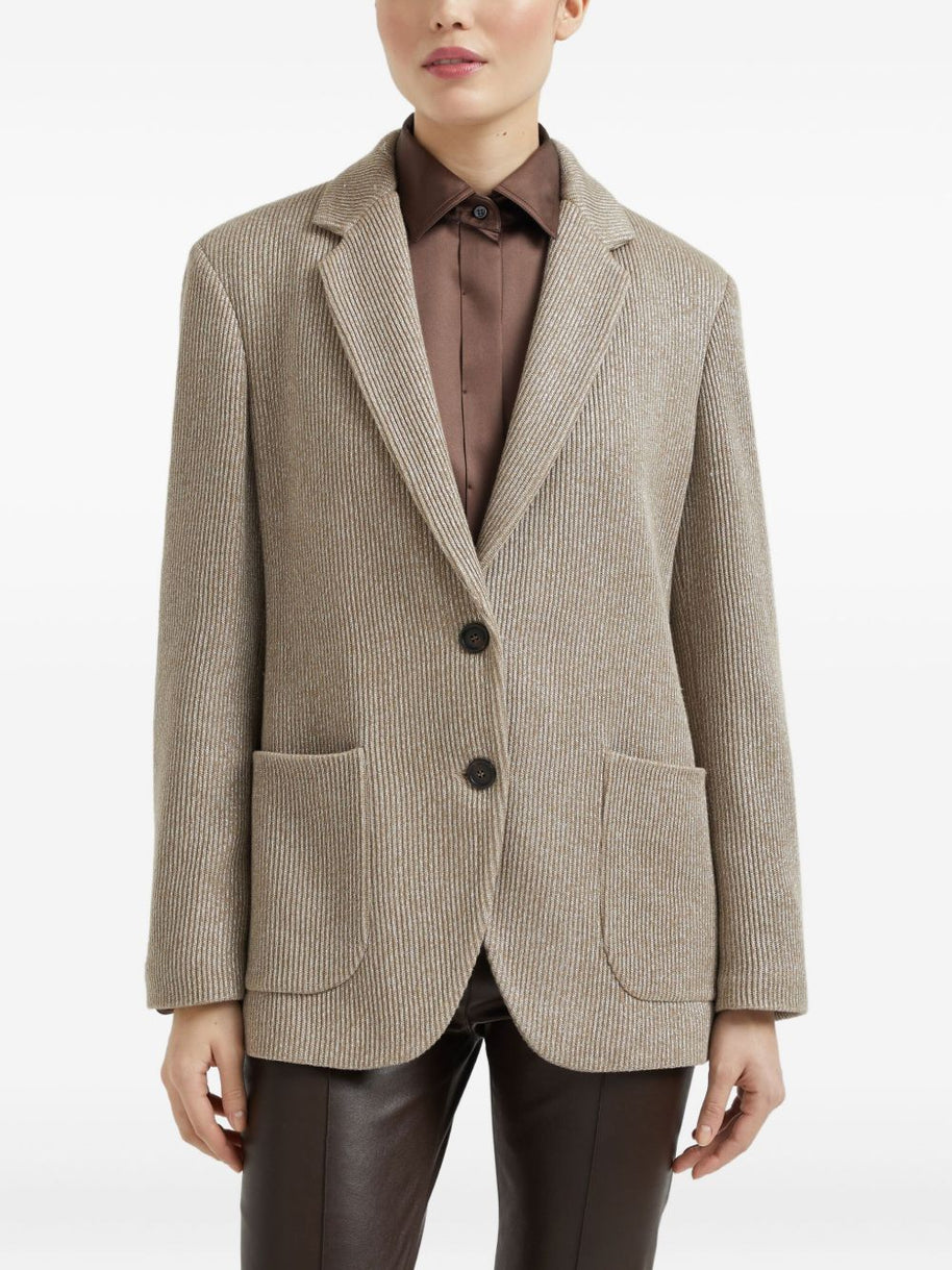 Brunello Cucinelli Sparkling Cotton And Viscose English Rib Knit Blazer With Monili