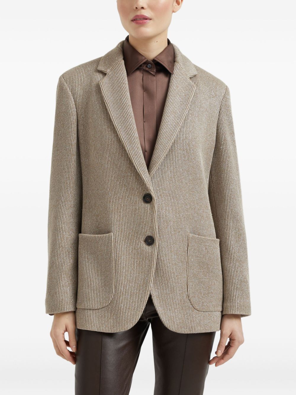 Brunello Cucinelli Sparkling Cotton And Viscose English Rib Knit Blazer With Monili