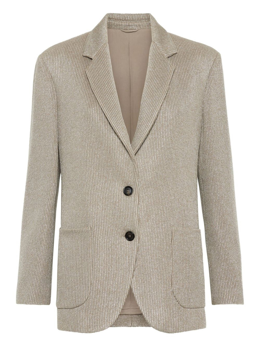 Brunello Cucinelli Sparkling Cotton And Viscose English Rib Knit Blazer With Monili