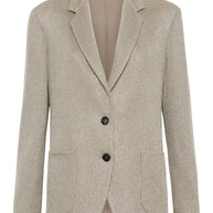 Brunello Cucinelli Sparkling Cotton And Viscose English Rib Knit Blazer With Monili