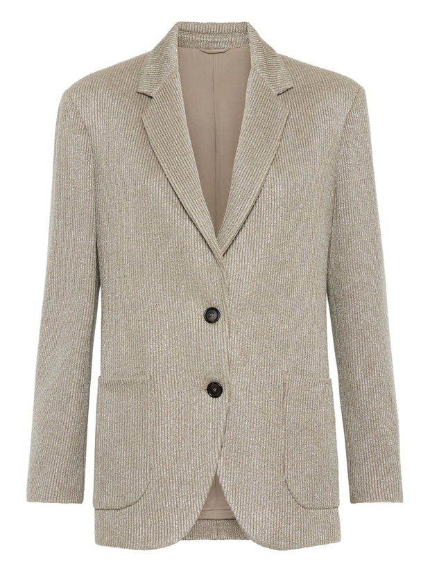 Brunello Cucinelli Sparkling Cotton And Viscose English Rib Knit Blazer With Monili