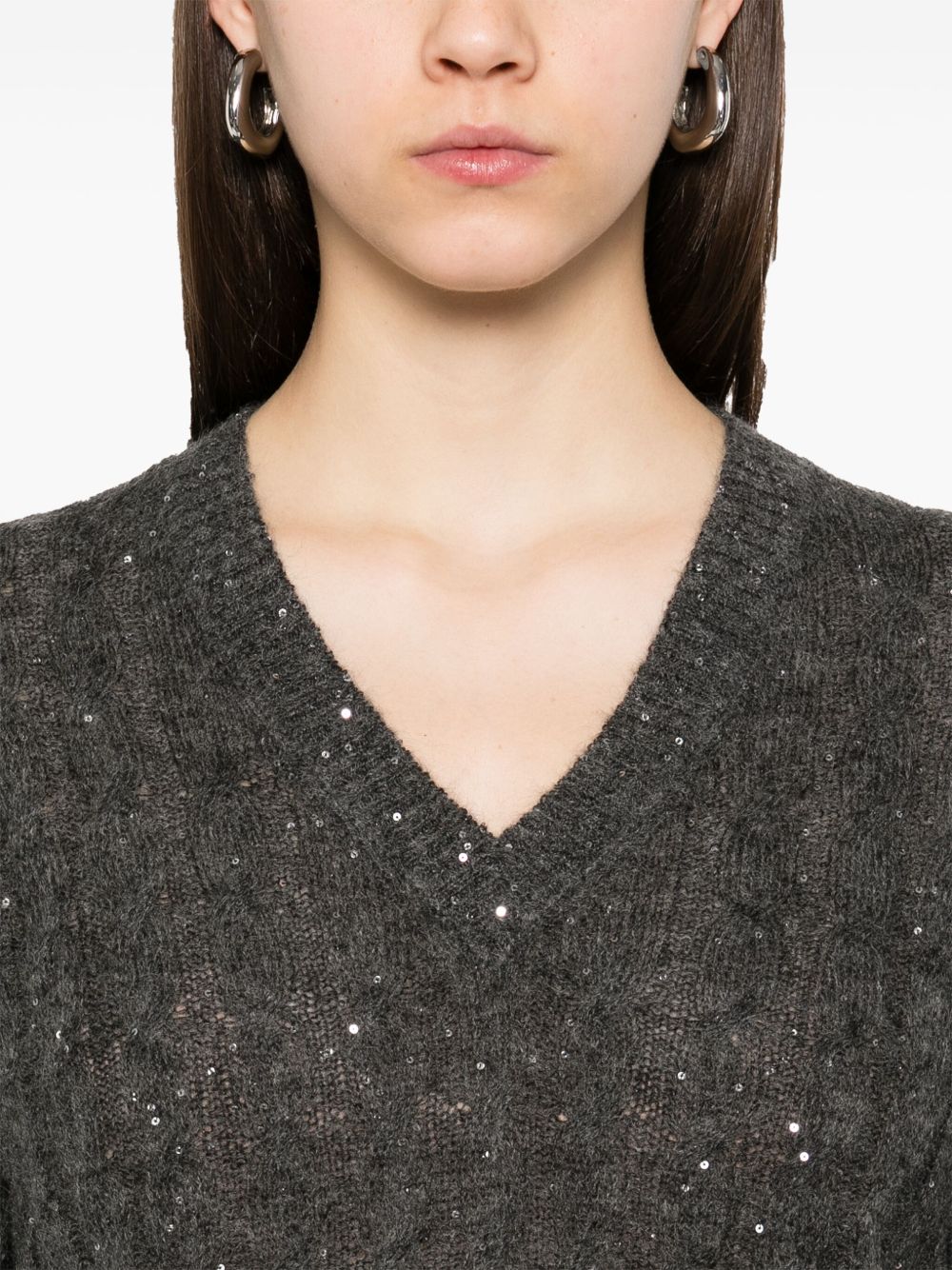 Brunello Cucinelli Wool V-necked Sweater - Grey