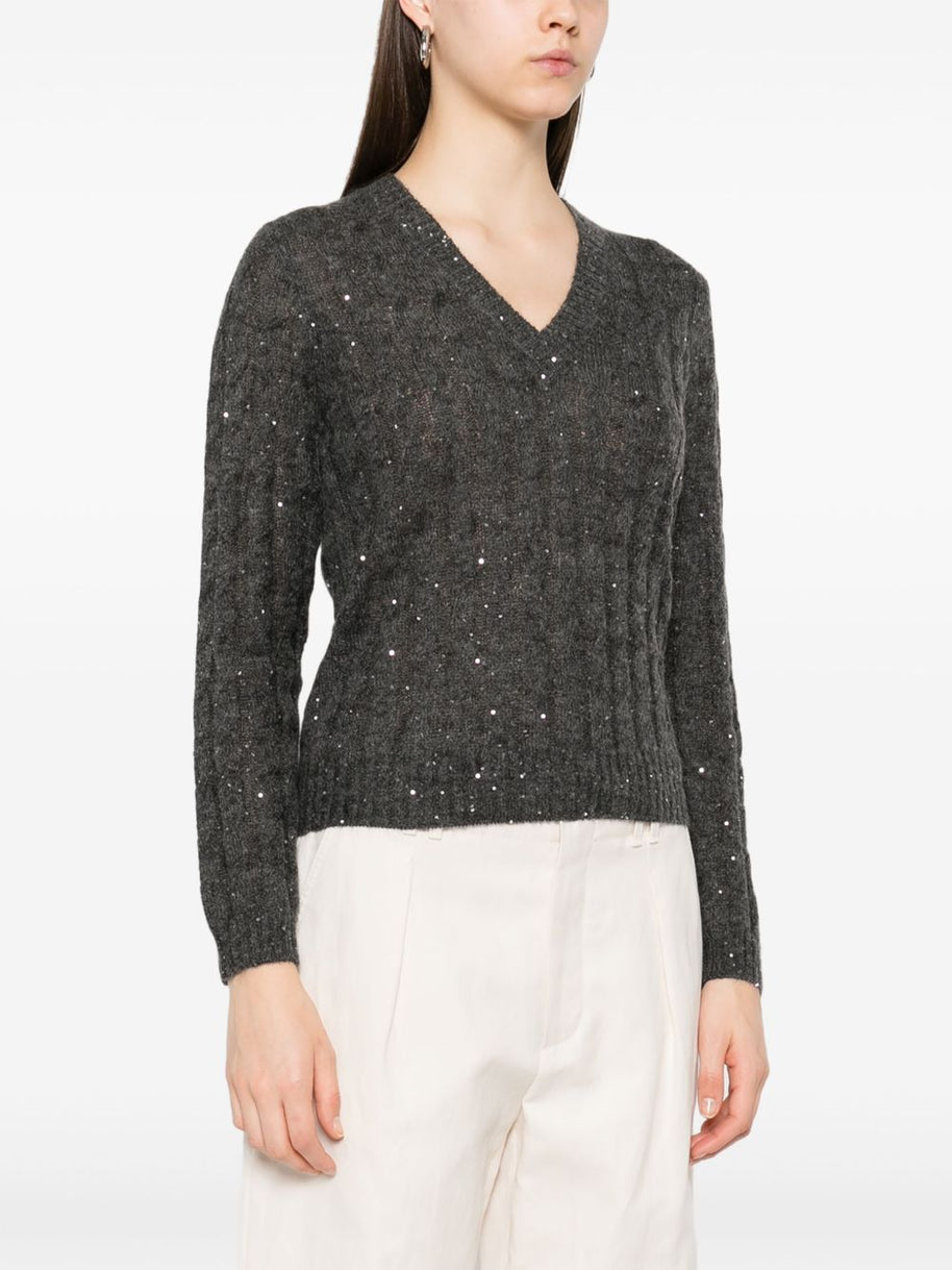 Brunello Cucinelli Wool V-necked Sweater - Grey