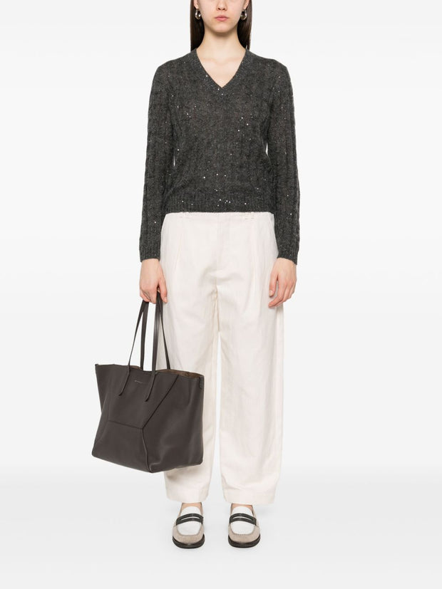 Brunello Cucinelli Wool V-necked Sweater - Grey