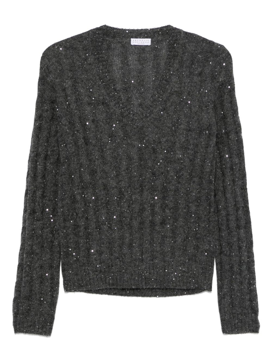 Brunello Cucinelli Wool V-necked Sweater - Grey