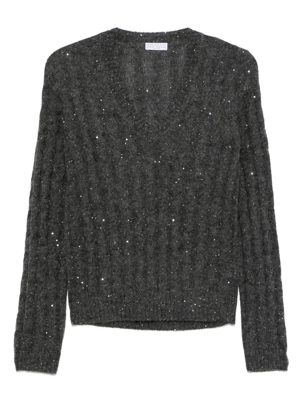 Brunello Cucinelli Wool V-necked Sweater - Grey