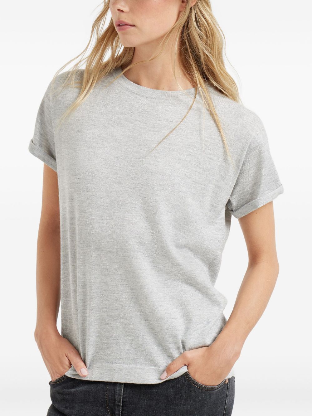 Brunello Cucinelli Cashmere And Silk T-shirt - Light Grey